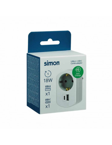 Adaptador 1USB-A + 1 USB-C + 1 TOMA 16A de la marca Simón