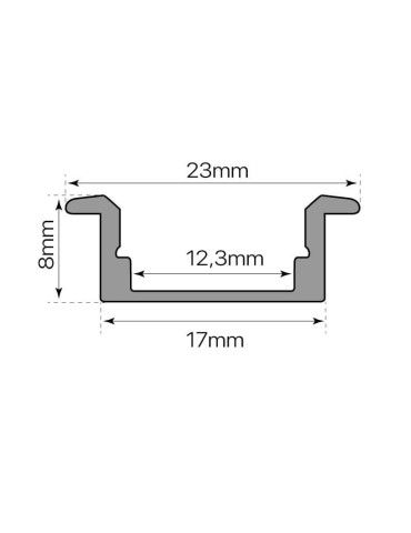 Perfil Alum. Emp. 25 X 8 mm  Difusor + Grapas + Tapas    1 mt.