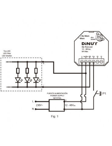 Regulador DINUY RE PLA LE2 Tiras Led Monocolor 12-48 V