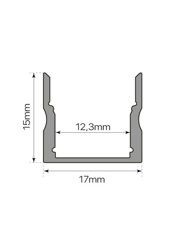 Perfil Alum. Sup. 17 X 14 mm  Difusor + Grapas + Tapas    1 mt. Negro